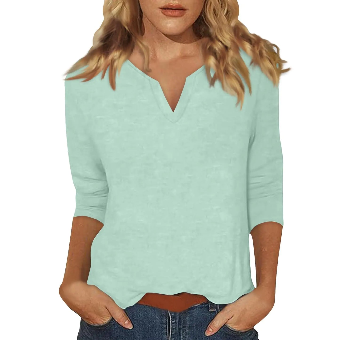 V Neck T-Shirts, Half Long Sleeve, Lightweight Trendy