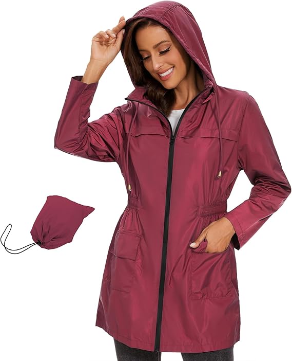Trench Coat Style Long Raincoat with Hood