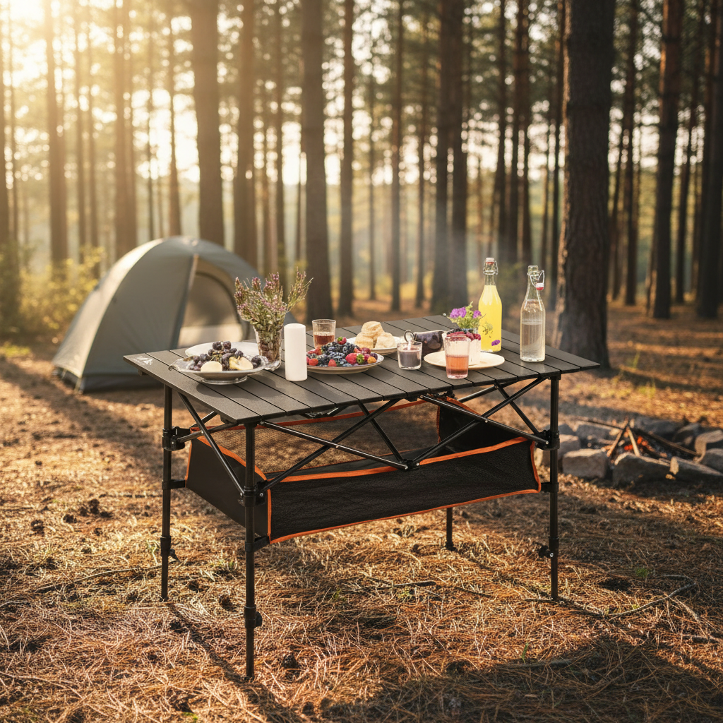 Net Basket Foldable Picnic Table, Lightweight, Rustproof
