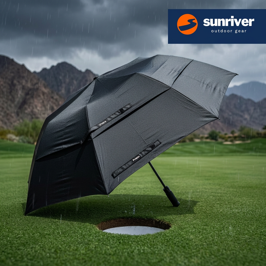 Black Golf Umbrella, Extra Large Double Canopy, Windproof