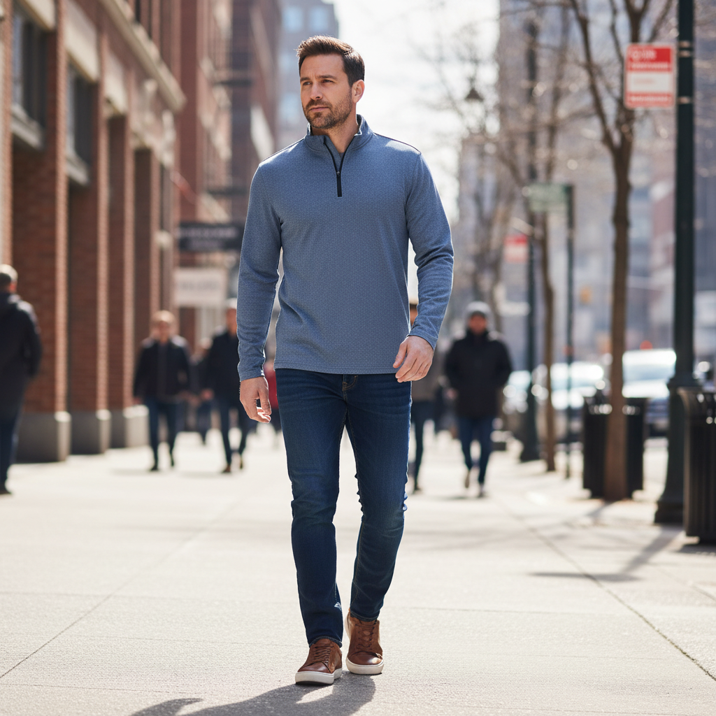 CARWORNIC Men’s Quick-Dry Quarter-Zip Pullover – Light Blue