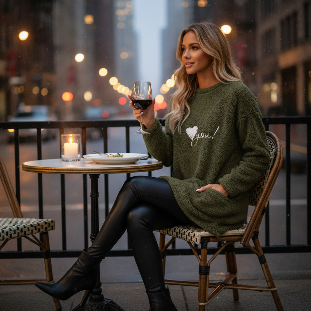 Sherpa Lined Fleece Sweater With Pockets