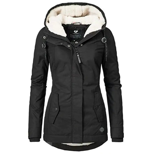 Women's Black Hooded Cotton Coat