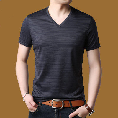Summer Men's Loose Silk Short Sleeve T-Shirt