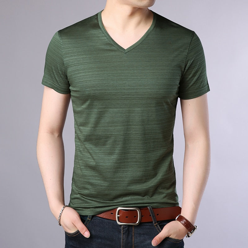 Summer Men's Loose Silk Short Sleeve T-Shirt