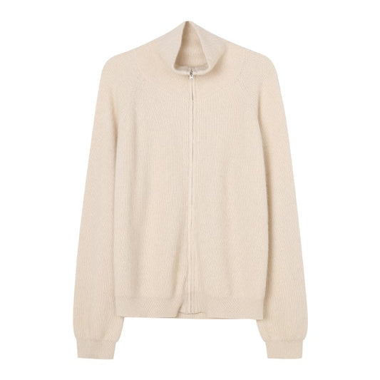 Lapel Zipper Cardigan Sweater for Women - Loose Knit