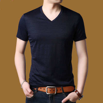 Summer Men's Loose Silk Short Sleeve T-Shirt