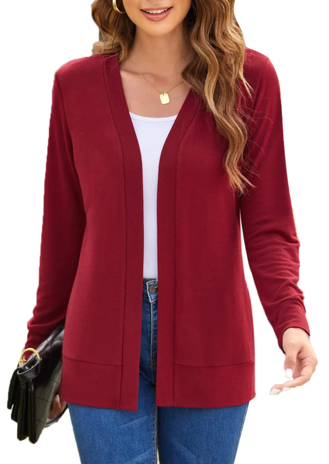 Aurelia Wine Red Open-Front Sweater