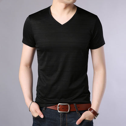 Summer Men's Loose Silk Short Sleeve T-Shirt