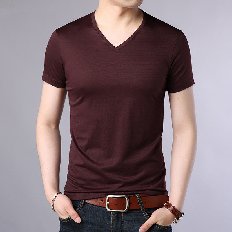 Summer Men's Loose Silk Short Sleeve T-Shirt