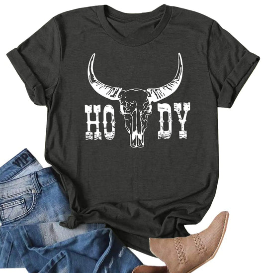 Women Cow Skull Tee Shirt