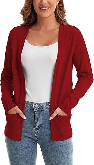 Aurelia Wine Red Open-Front Sweater