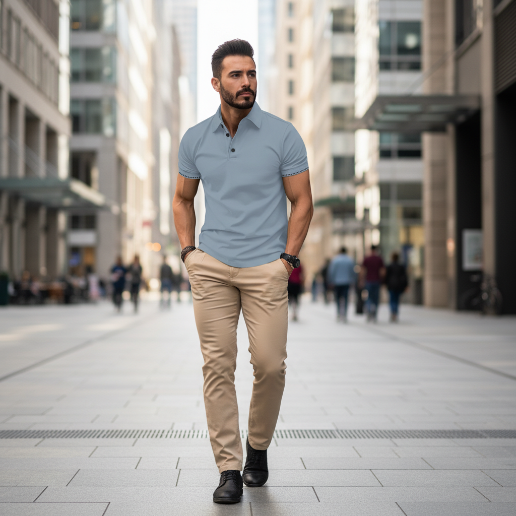 Signature Contrast Polo Shirt – Dusty Blue Edition