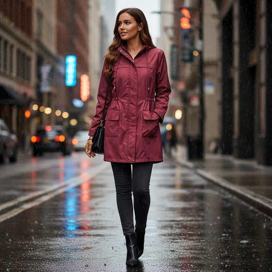 Trench Coat Style Long Raincoat with Hood