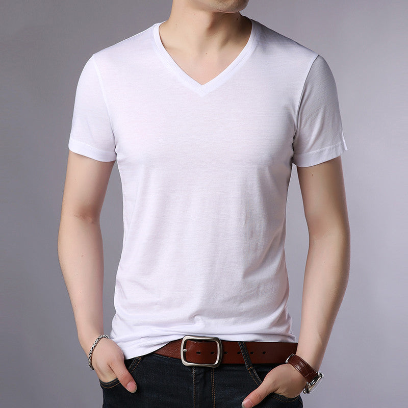 Summer Men's Loose Silk Short Sleeve T-Shirt