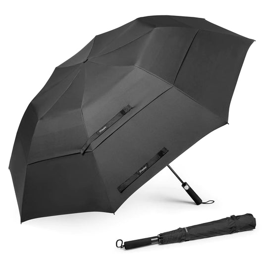 Black Golf Umbrella, Extra Large Double Canopy, Windproof