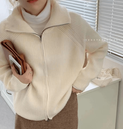 Lapel Zipper Cardigan Sweater for Women - Loose Knit - Sunriver Gear