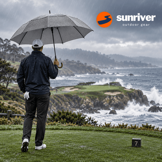 Large Windproof Golf Umbrella for Men – 55” Automatic Open Long Stick Umbrella, Wooden Hook Handle - Sunriver Gear