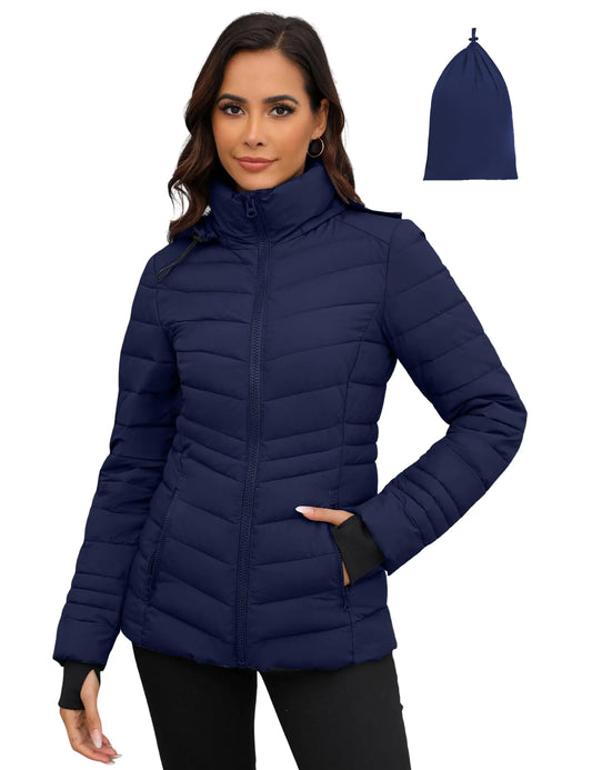 Women's Short Stretch Packable Jacket With Bag