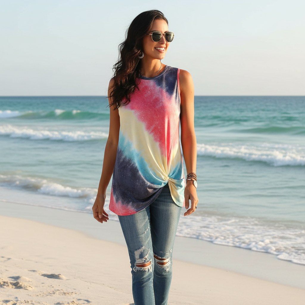 Gradient Print Sleeveless T-Shirt Top