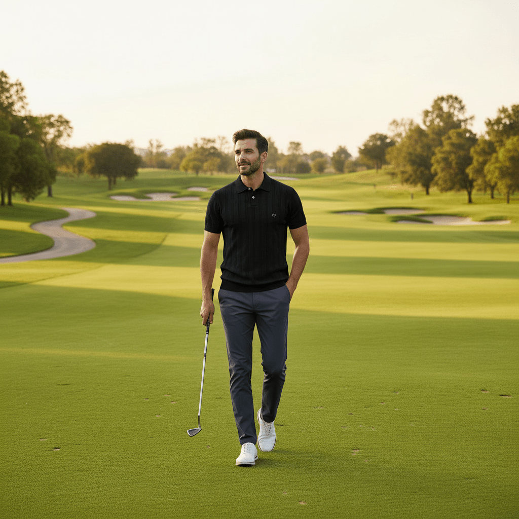 Ribbed Knit Polo Shirt - Sunriver Gear