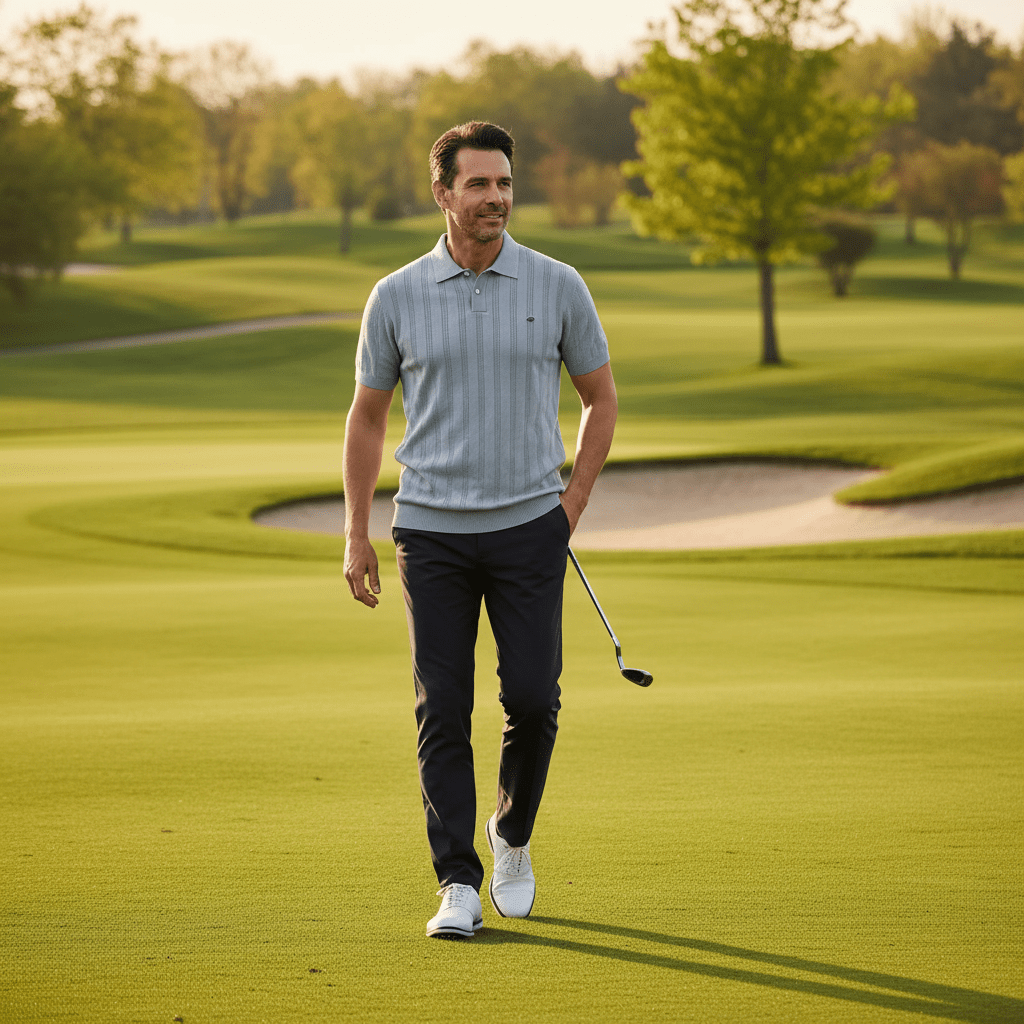 Ribbed Knit Polo Shirt - Sunriver Gear