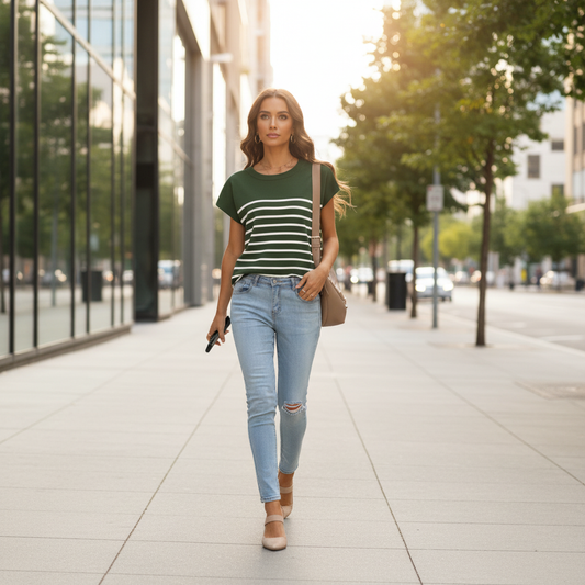 Army Green Casual Stripe Tee