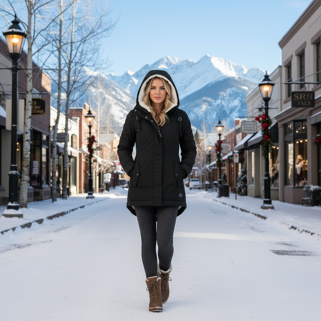 Women's Black Hooded Cotton Coat