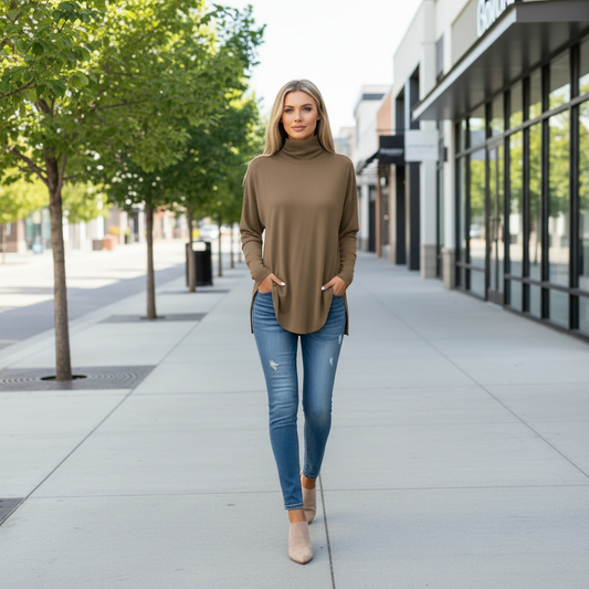Espresso Curve Mock Neck Top