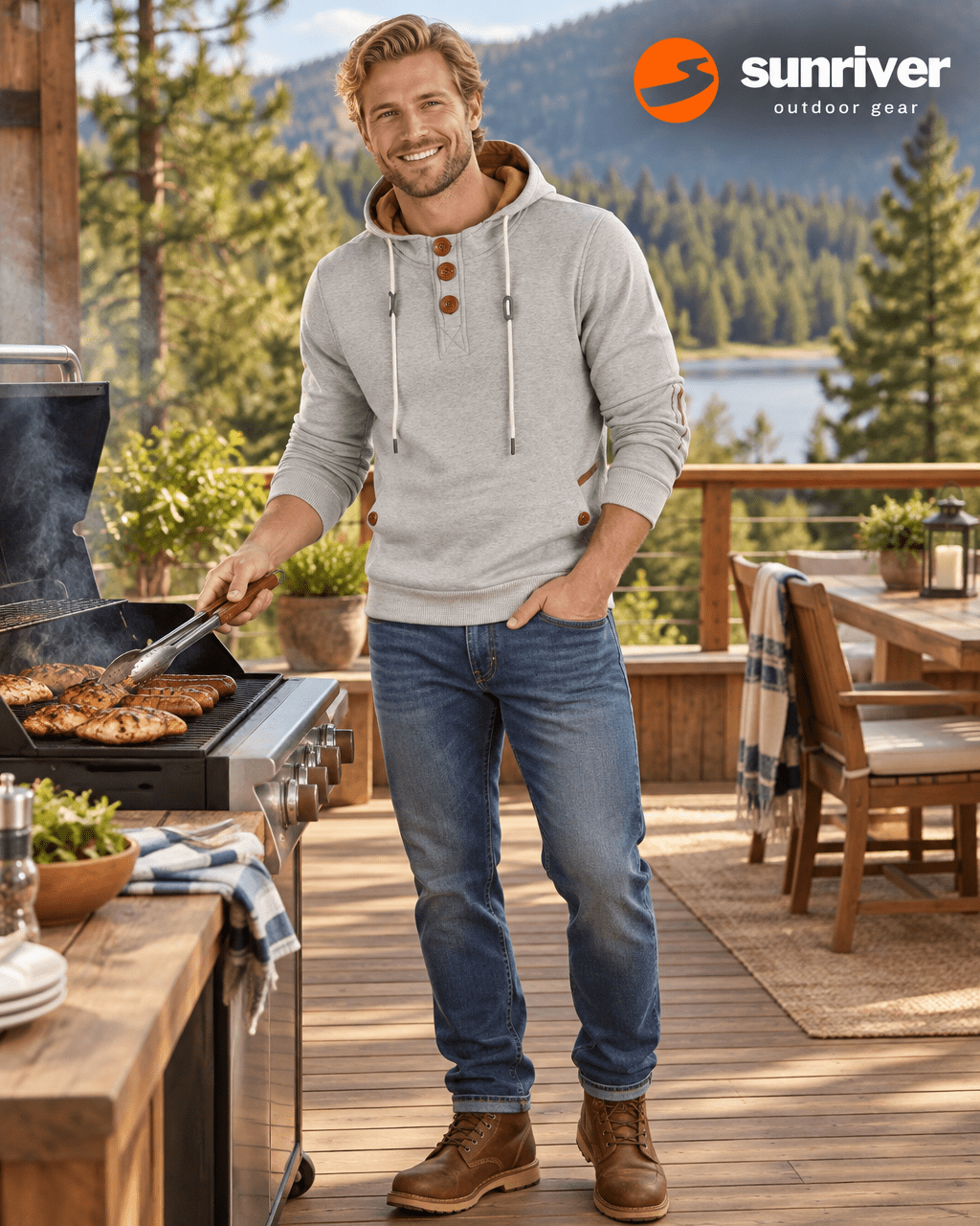The Horizon Pullover Hooded Sweatshirt with Wood Buttons - Sunriver Gear