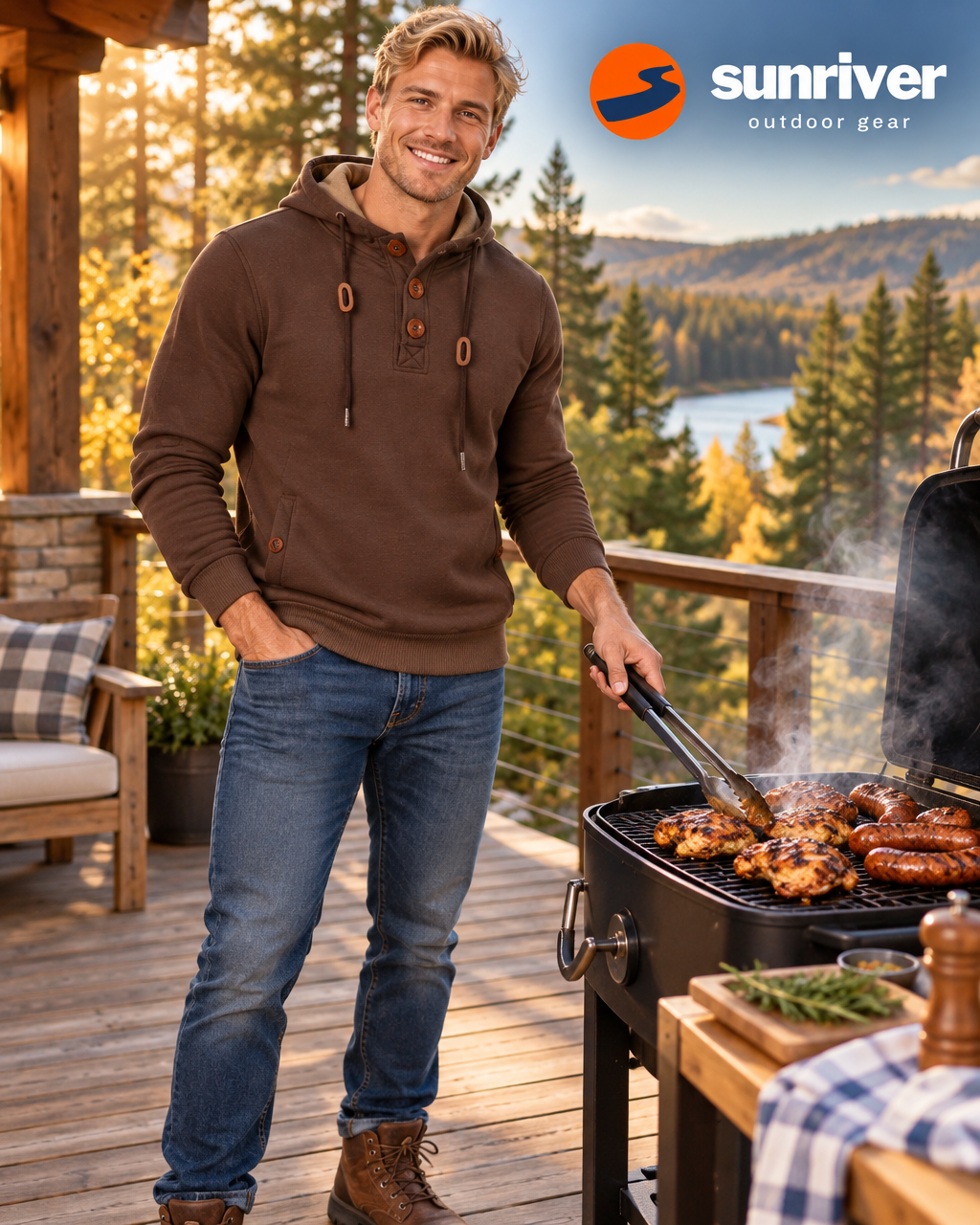 The Horizon Pullover Hooded Sweatshirt with Wood Buttons - Sunriver Gear