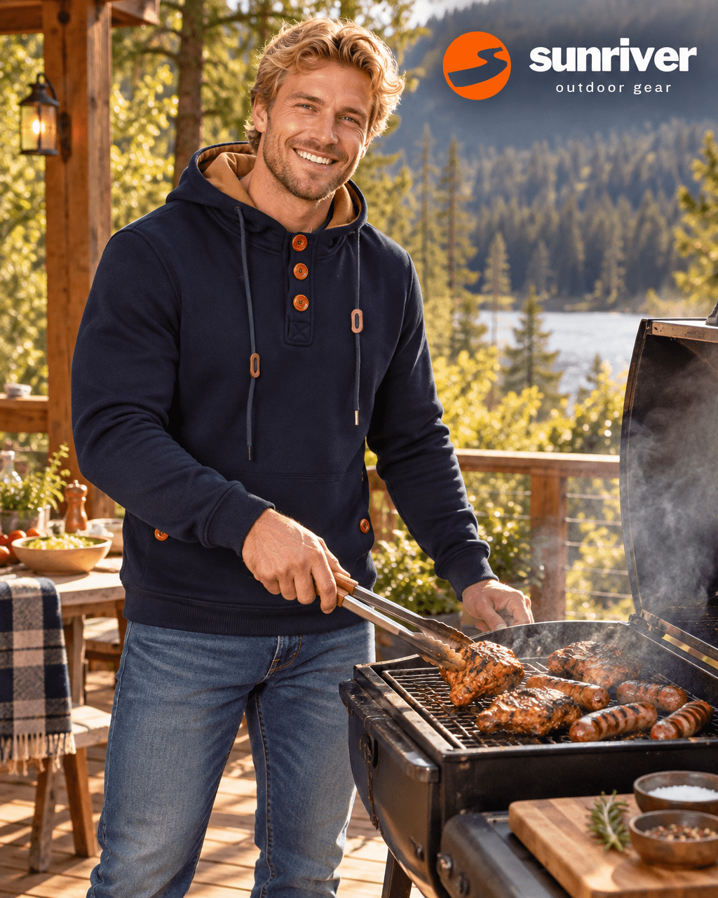 The Horizon Pullover Hooded Sweatshirt with Wood Buttons - Sunriver Gear