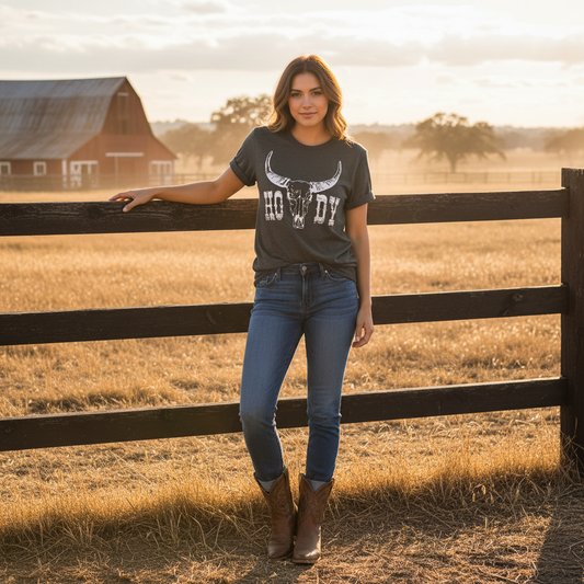 Women Cow Skull Tee Shirt