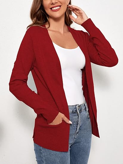 Aurelia Wine Red Open-Front Sweater