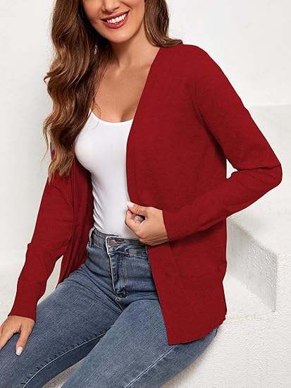 Aurelia Wine Red Open-Front Sweater