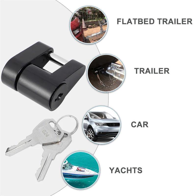 Trailer Hitch Coupler Lock Dia 1/4" Span 3/4" For Towing Boats, 2 Keys