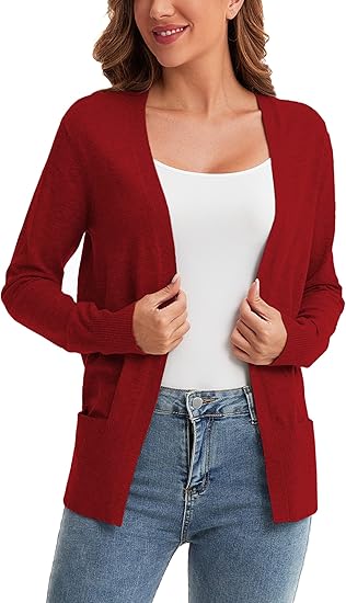 Aurelia Wine Red Open-Front Sweater